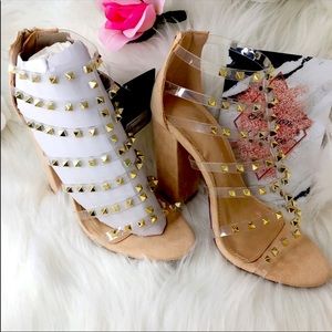 Open Toe Nude Clear Studded Strappy Heels Forever 21 New Without Box 6.5